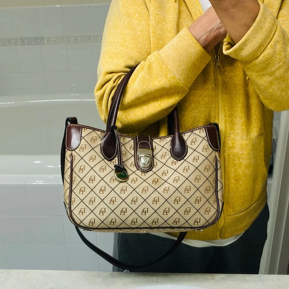 Designer-Style Beige and Dark Brown Monogram Shoulder Bag